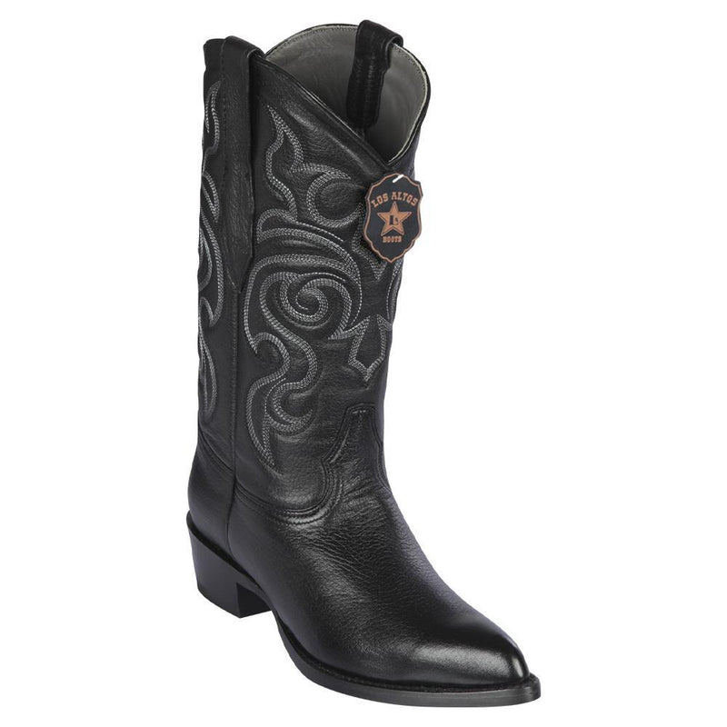 Los Altos Black Genuine All-Over Elk J-Toe Cowboy Boots - Dudes Boutique