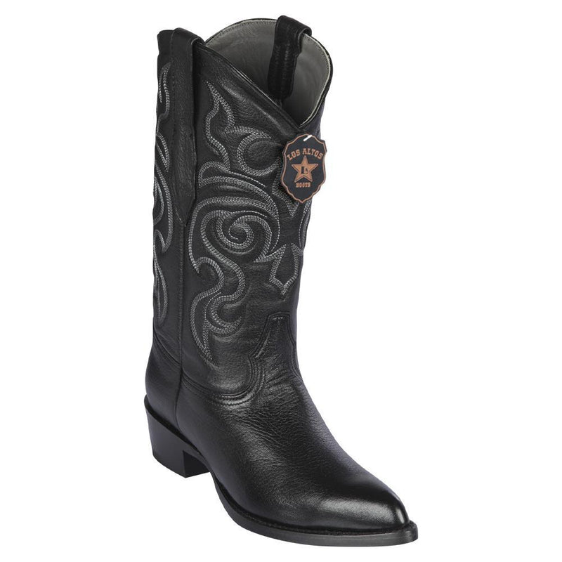 Los Altos Black Genuine All-Over Deerskin J-Toe Cowboy Boots - Dudes Boutique