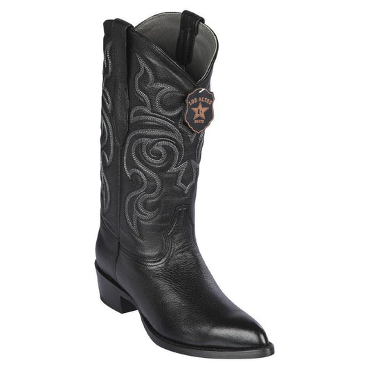 Los Altos Black Genuine All-Over Deerskin J-Toe Cowboy Boots - Dudes Boutique