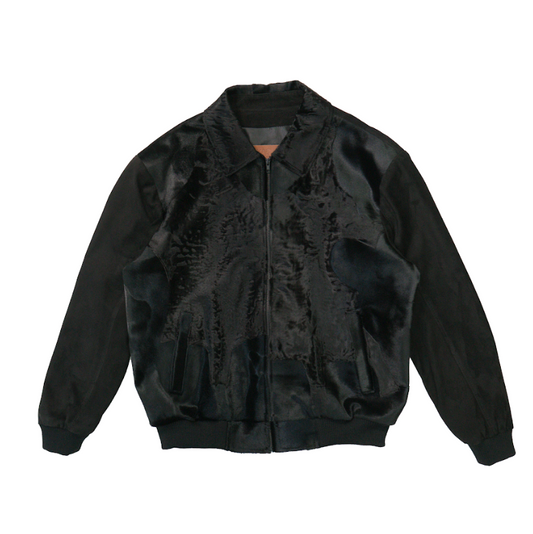 Kashani Black Swahara Karakul Sheep Suede Bomber Jacket - Dudes Boutique