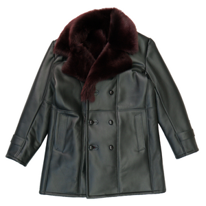 Kashani Black / Burgundy Toscana Double Breasted 3/4 Shearling Coat - Dudes Boutique