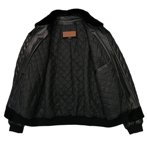 Kashani Black Pony Hair / Mink Collar Quilted Lambskin Bomber Jacket - Dudes Boutique