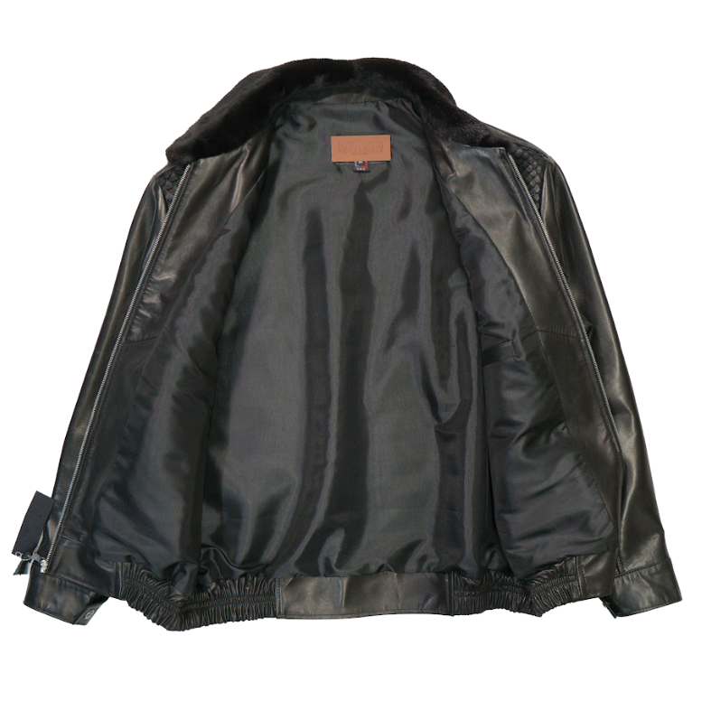 Kashani Black Dragon Python / Mink Collar Lambskin Bomber Jacket - Dudes Boutique