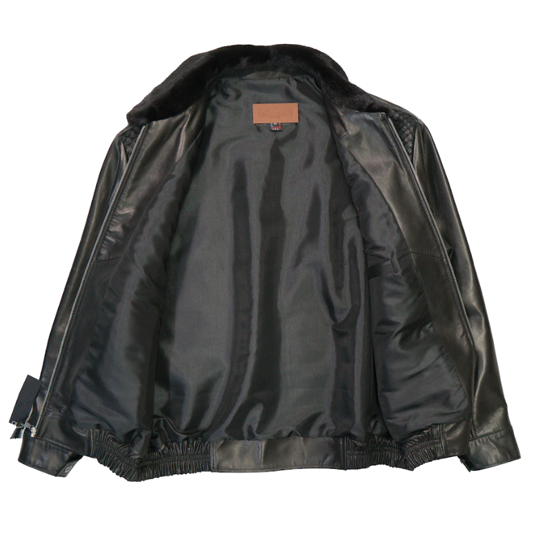 Kashani Black Python / Mink Collar Lambskin Bomber Jacket - Dudes Boutique