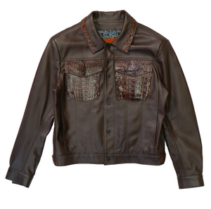 Kashani Brown Alligator Lined Lambskin Button Up Jacket - Dudes Boutique