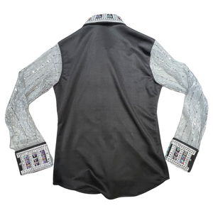 Kashani Black & Silver Royal Hyper Crystal Button-Up Zip Shirt - Dudes Boutique