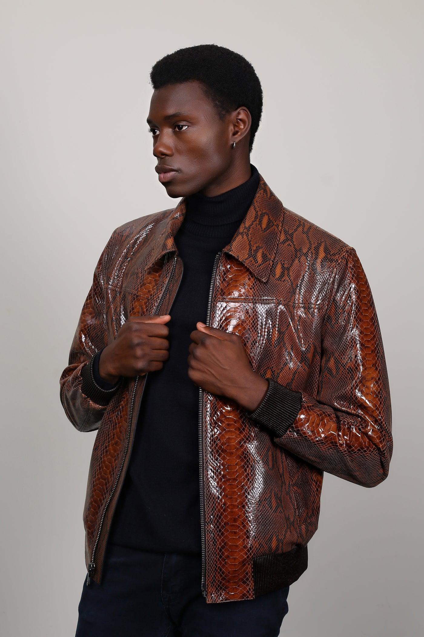 FAUX LEATHER PYTHON BOMBER JACKET breath Leather Python Bomber 