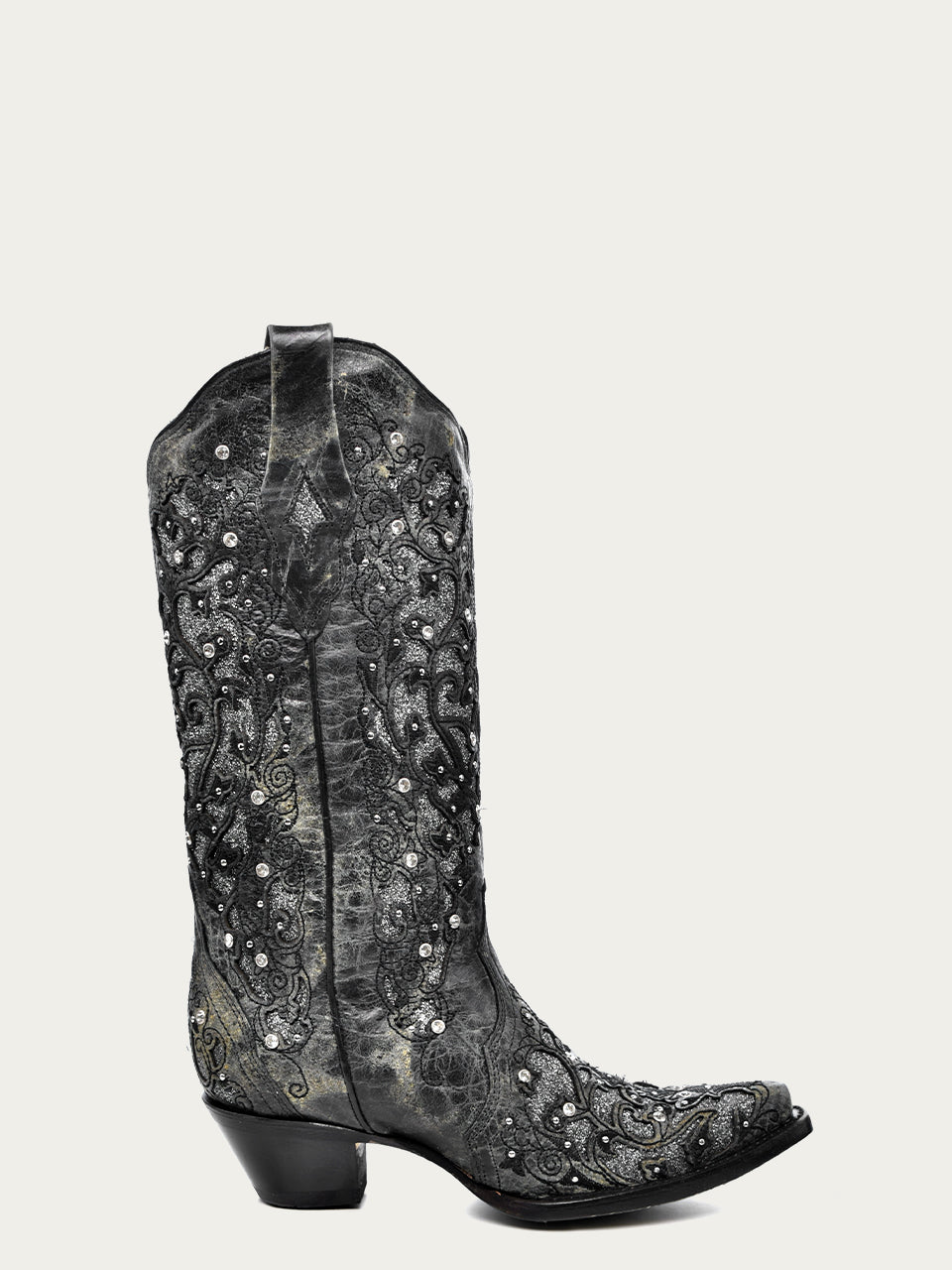 Corral Women's Grey Glitter Inlay Crystal Snip Toe Cowboy Boots - Dudes Boutique