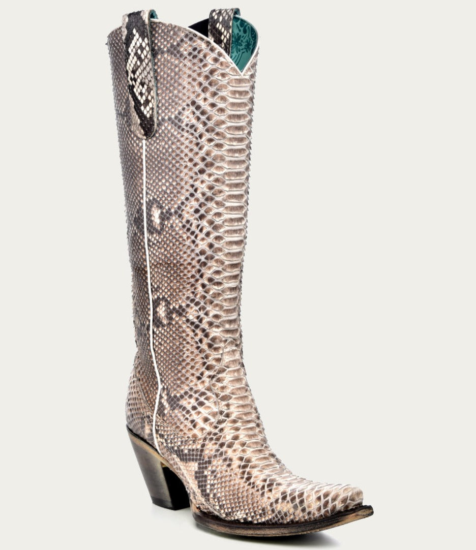 Corral Boots Women's Genuine Full Python Tall Top Snip Toe Cowboy Boot - Dudes Boutique