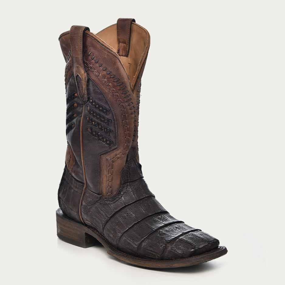 Corral Men's Oil Brown Embroidered Wide Square Toe Cowboy Boots - Dudes Boutique