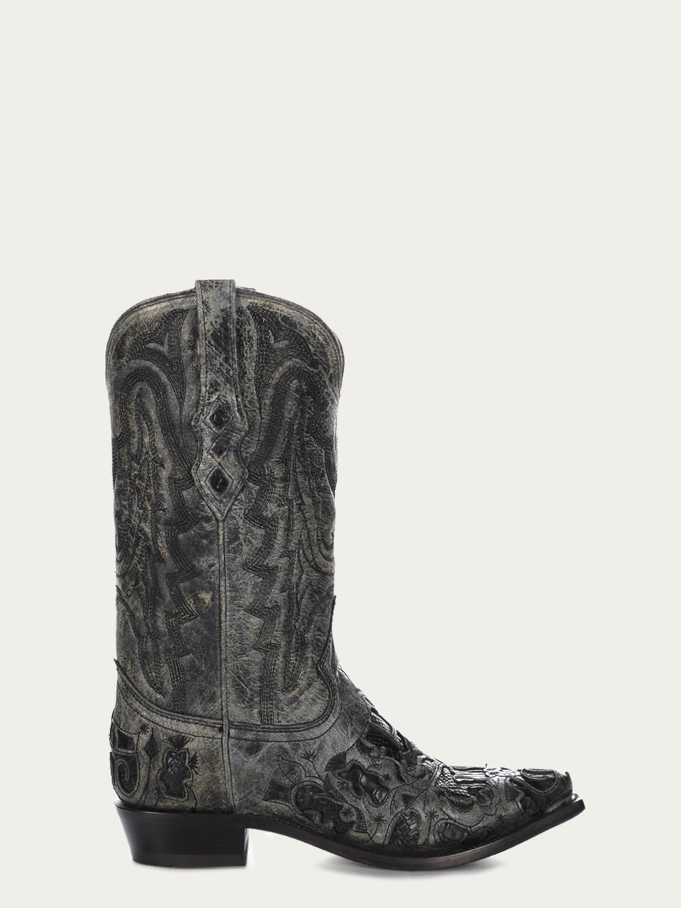 Corral Men's Black Alligator Inlay Embroidered Snip Toe Cowboy Boots - Dudes Boutique