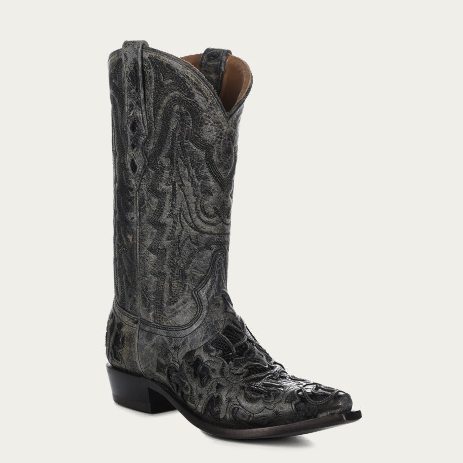Corral Men's Black Alligator Inlay Embroidered Snip Toe Cowboy Boots - Dudes Boutique