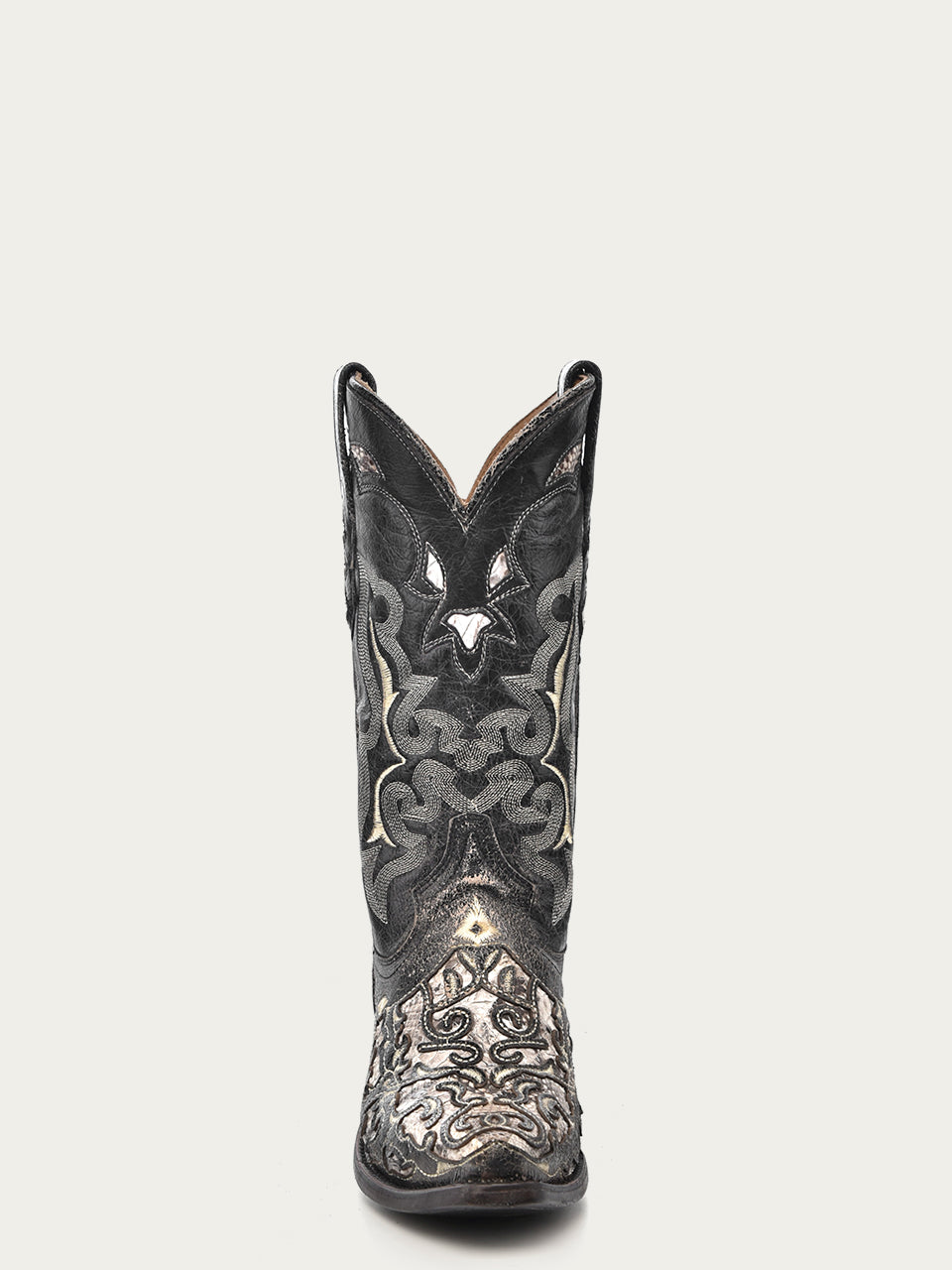 Corral Men's Black Goat & Python Embroidered Snip Toe Cowboy Boots - Dudes Boutique