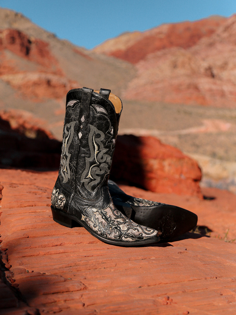Corral Men's Black Goat & Python Embroidered Snip Toe Cowboy Boots - Dudes Boutique
