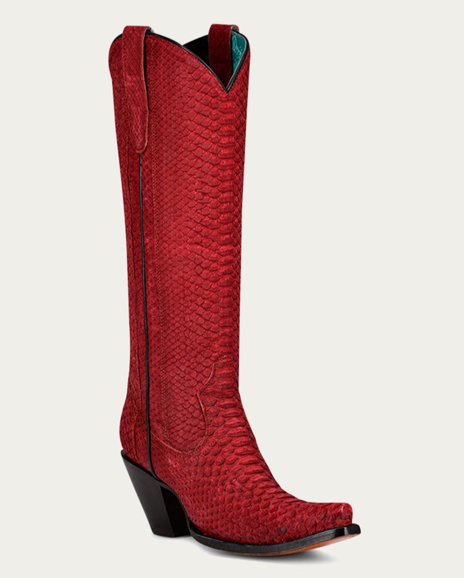 Corral Women's Genuine Red Full Python Tall Top Snip Toe Cowboy Boot - Dudes Boutique