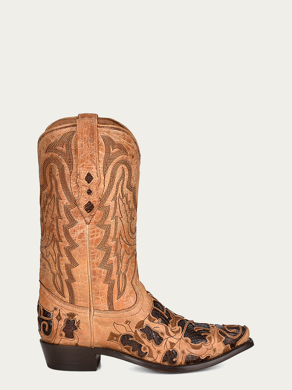 Corral Men's Chocolate Alligator Inlay Embroidered Snip Toe Cowboy Boots - Dudes Boutique