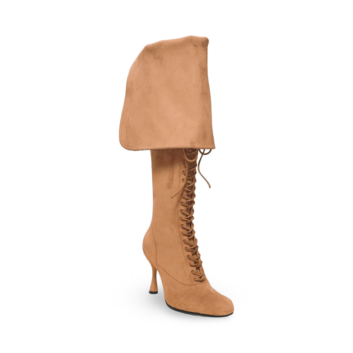 Jeffrey Campbell Beige Suede Victorian Lace-Up Knee-High Boots with Cuff