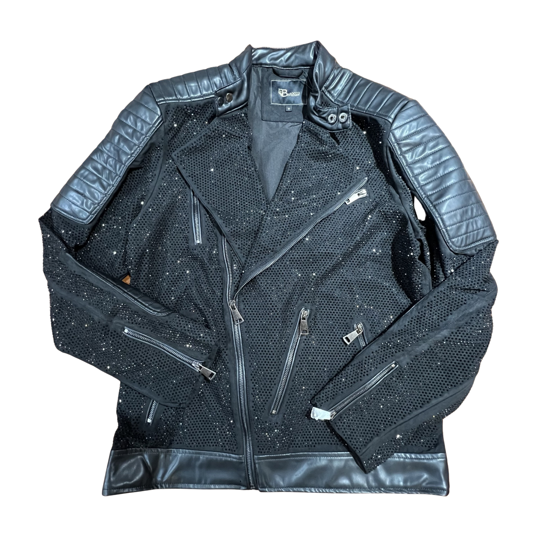 Barocco Men's Moto Black Fully Loaded Crystal Biker Jacket - Dudes Boutique