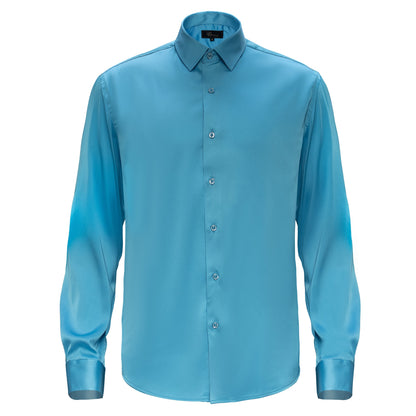 Barocco Luxe Satin Stretch Shirt AQUA - Dudes Boutique