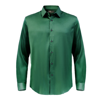Barocco Luxe Satin Stretch Shirt GREEN - Dudes Boutique