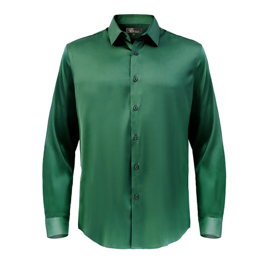 Barocco Luxe Satin Stretch Shirt GREEN - Dudes Boutique