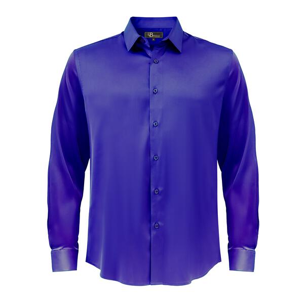 Barocco Luxe Satin Stretch Shirt MEDIUM BLUE - Dudes Boutique