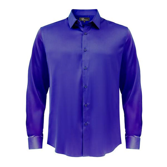 Barocco Luxe Satin Stretch Shirt MEDIUM BLUE - Dudes Boutique