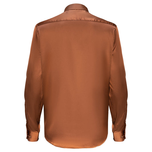 Barocco Luxe Satin Stretch Shirt MOCHA - Dudes Boutique