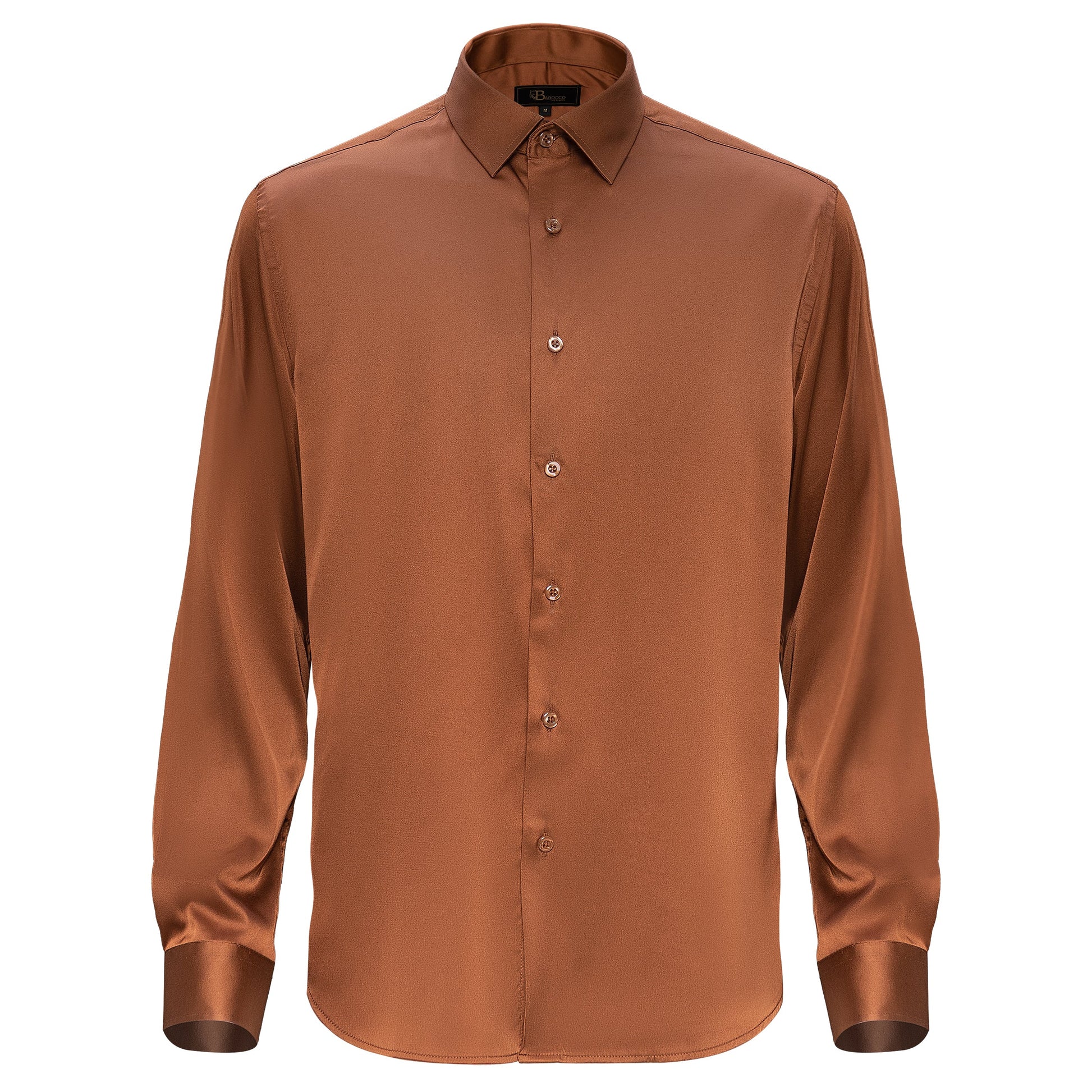 Barocco Luxe Satin Stretch Shirt MOCHA - Dudes Boutique