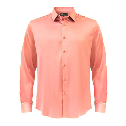 Barocco Luxe Satin Stretch Shirt PEACH - Dudes Boutique