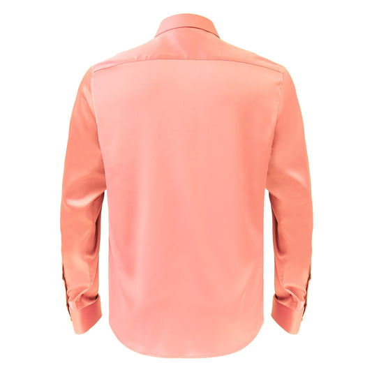 Barocco Luxe Satin Stretch Shirt PEACH - Dudes Boutique