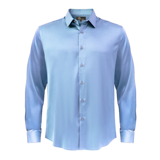 Barocco Luxe Satin Stretch Shirt SKY BLUE - Dudes Boutique