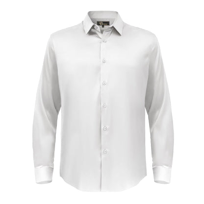 Barocco Luxe Satin Stretch Shirt WHITE - Dudes Boutique