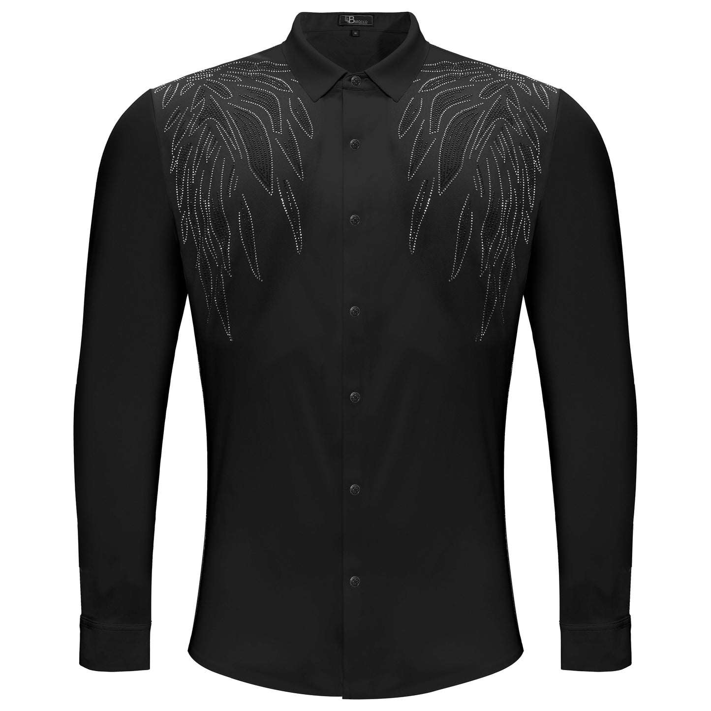 Heavenly Wings Button-Up Shirt BLACK/BLACK - Dudes Boutique