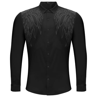 Heavenly Wings Button-Up Shirt BLACK/BLACK - Dudes Boutique