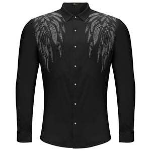 Heavenly Wings Button-Up Shirt BLACK/SILVER - Dudes Boutique