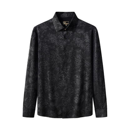 Eminence Floral Jacquard Stitchless LS Shirt BLACK