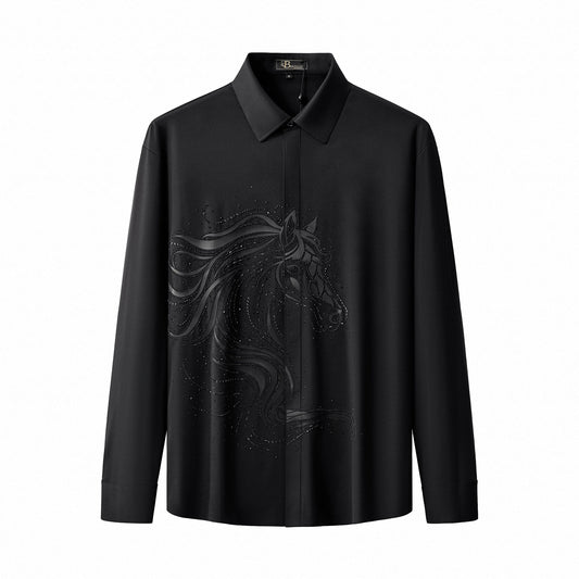 Barocco Stallion Embellished LS Shirt BLACK/BLACK