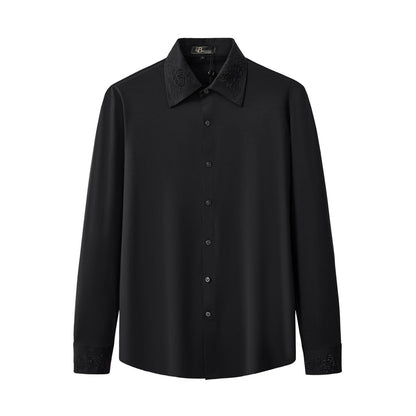 Regal Lace Crystal Dress Shirt BLACK