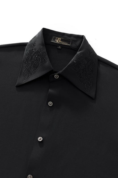 Regal Lace Crystal Dress Shirt BLACK