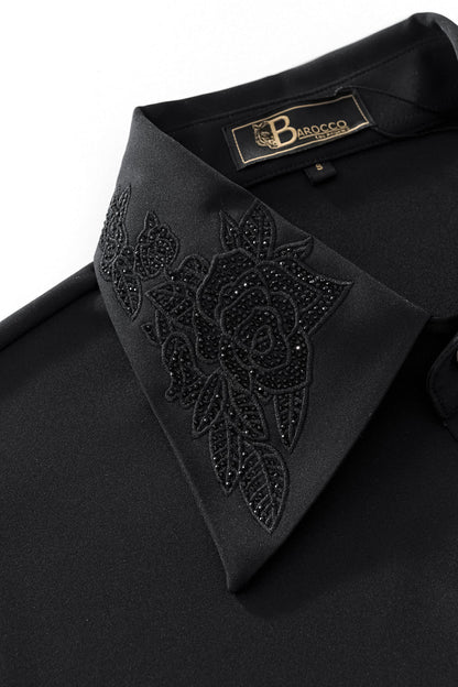 Regal Lace Crystal Dress Shirt BLACK