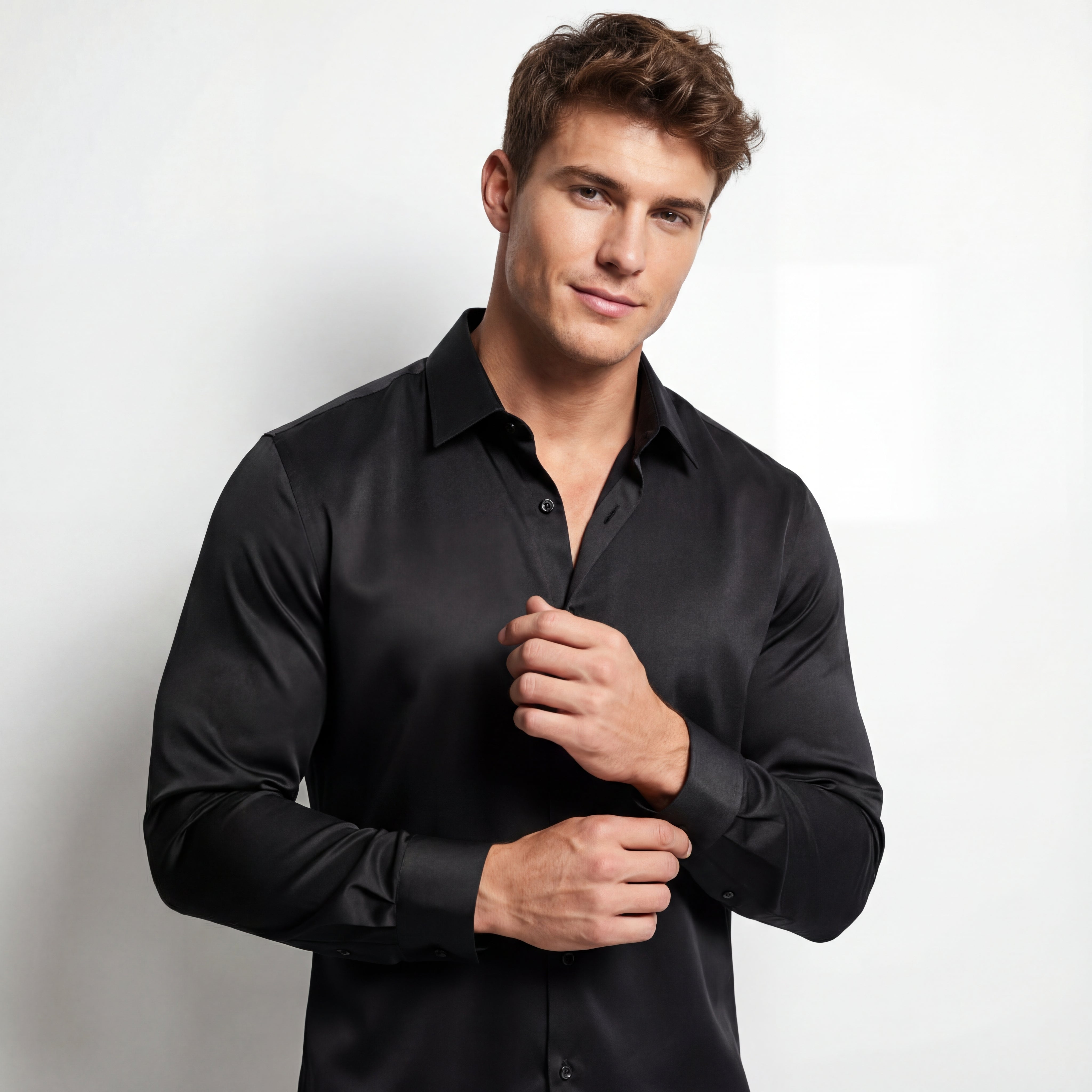 SIGNITURE SATIN STITCHLESS LS Shirt BLACK