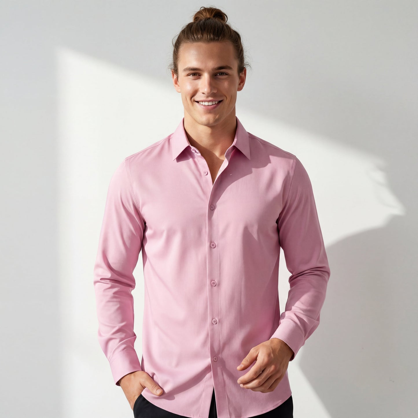 SIGNATURE SATIN STITCHLESS LS Shirt DUSTY PINK