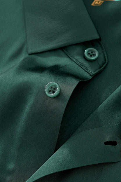 SIGNATURE SATIN STITCHLESS LS Shirt FOREST GREEN