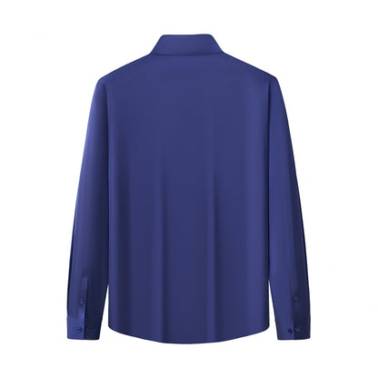 SIGNATURE SATIN STITCHLESS LS Shirt NAVY