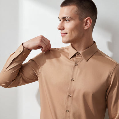 SIGNATURE SATIN STITCHLESS LS Shirt TAUPE