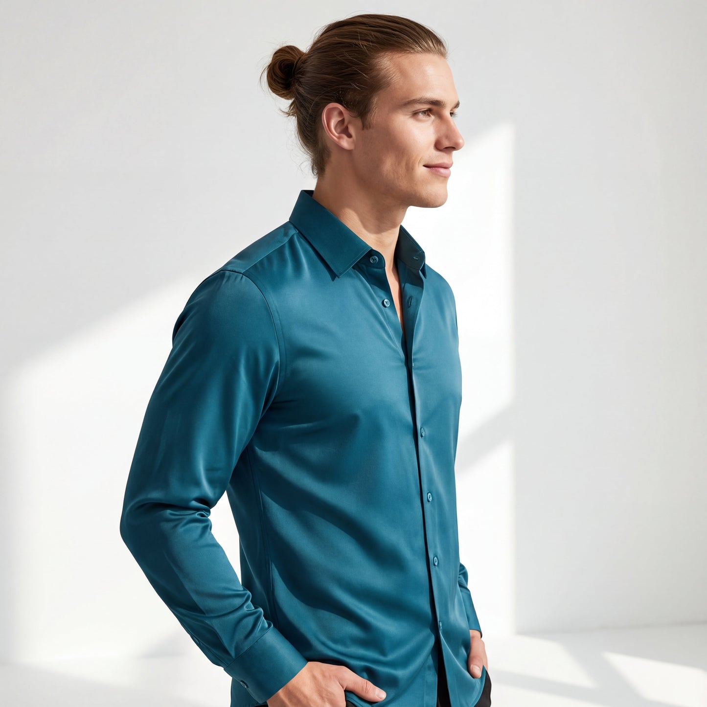 SIGNATURE SATIN STITCHLESS LS Shirt TEAL