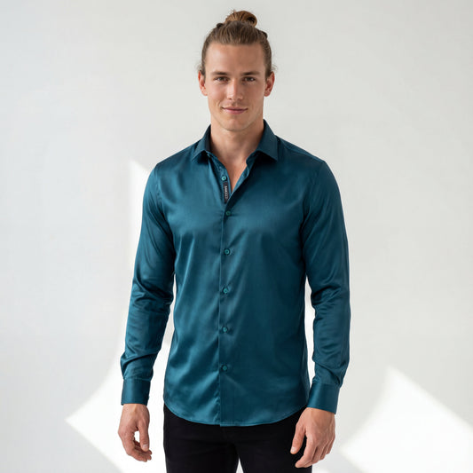 SIGNATURE SATIN STITCHLESS LS Shirt TEAL
