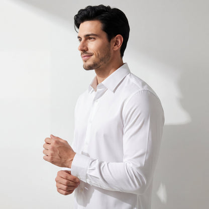 SIGNATURE SATIN STITCHLESS LS Shirt WHITE
