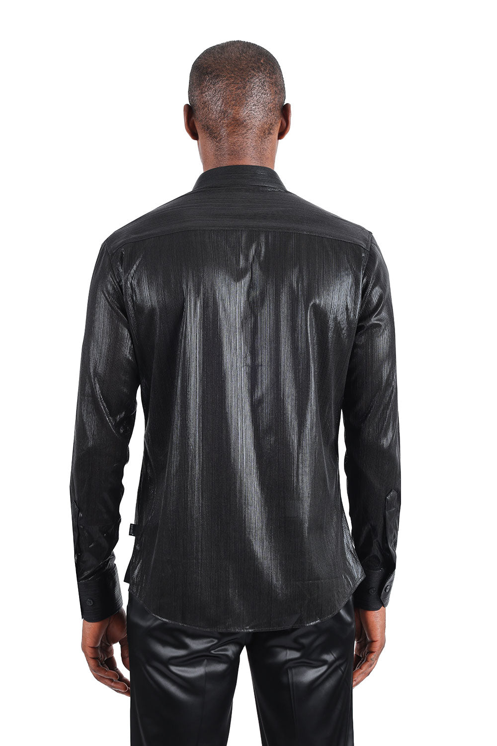 Barabas Black PU Patten Double Pocket Button Up Shirt - Dudes Boutique